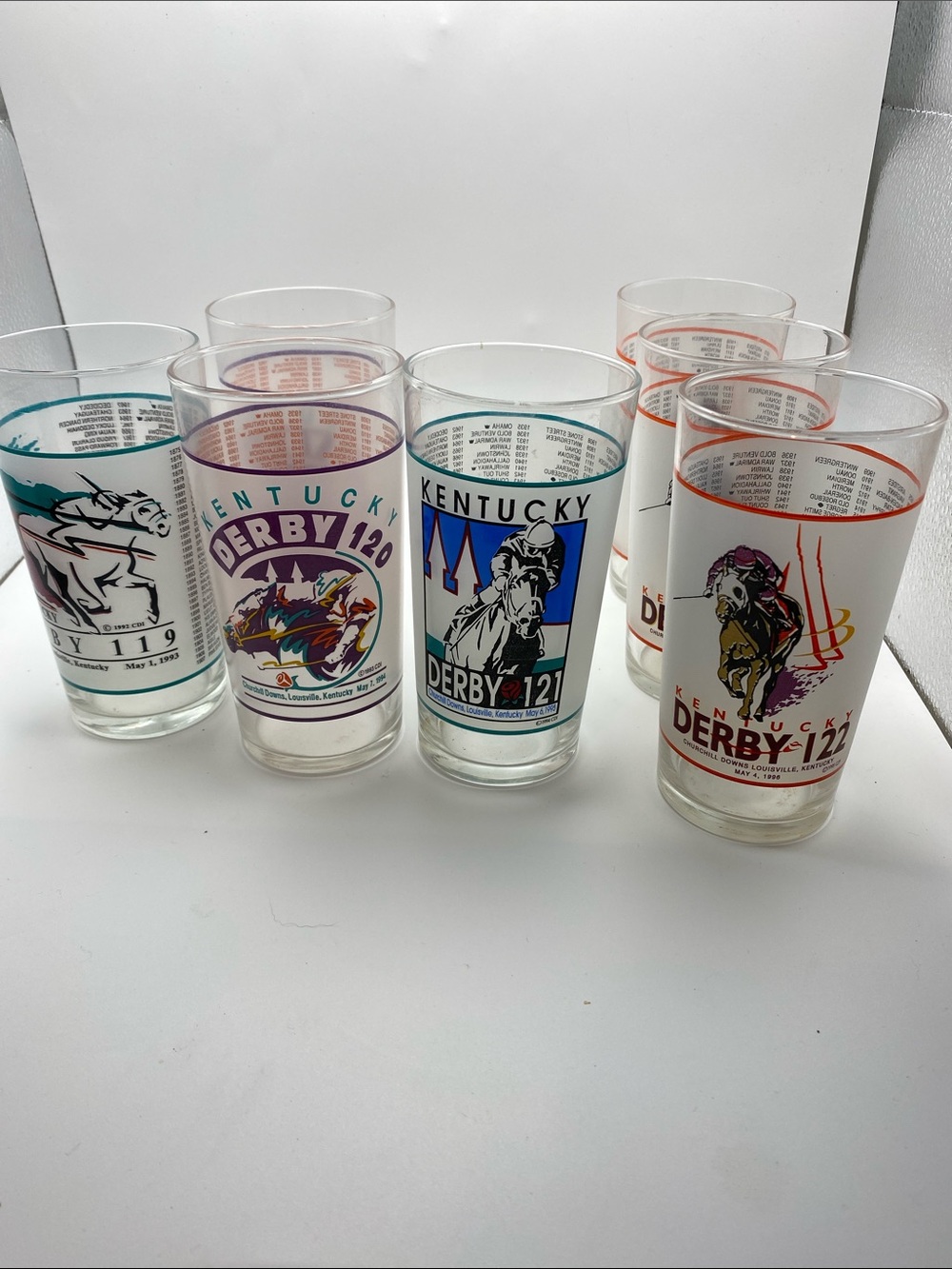 Kentucky Derby Commemorative Pint Glasses - Assorted Colors 7 glasses in all.